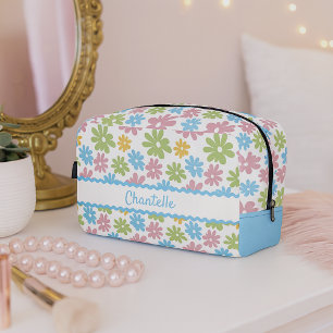Trousse De Toilette Motif Floral Bleu Pastel Rose Vert Danois
