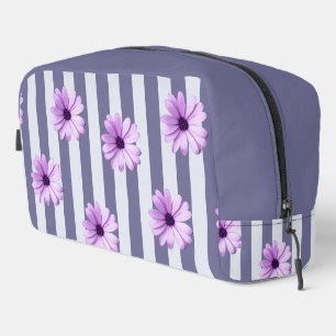 Trousse De Toilette motif rayé avec marguerites violettes