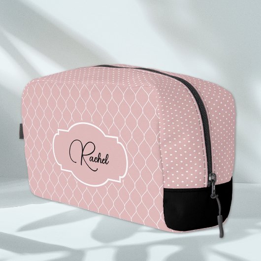 Trousse De Toilette Name || Pale Blush Pink Stylish Trellis Pattern
