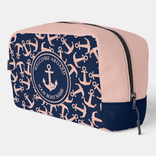 Trousse De Toilette Nautical Boat Name Plush Marine Ancres Motif (Coin droit)