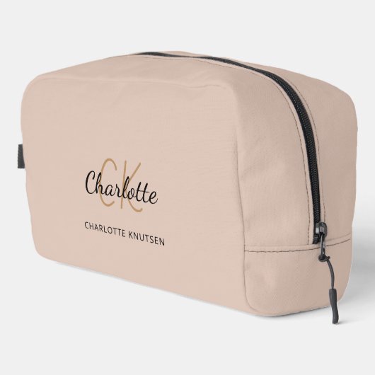 Trousse De Toilette Nom beige monogramme initiales script moderne (Coin droit)