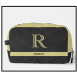 Trousse De Toilette Nom du monogramme or en cuir noir<br><div class="desc">Monogramme personnalisé et nom pour un gentleman dans votre vie.. Texture en cuir noir avec lettrage Gold élégant (pas en cuir réel). Idée cadeau de fête des pères sophistiquée pour papa ou grand-père (mari / autre significatif). Peut aussi être une idée de cadeau de vacances ou de retraite parfaite. si...</div>