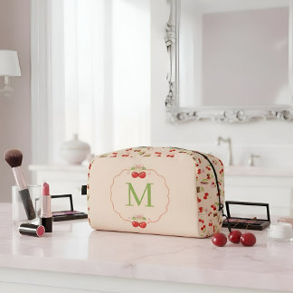 Trousse De Toilette Nom esthétique personnalisé Cerise et Ruban 