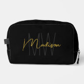 Trousse De Toilette Nom Monogramme moderne Script Black Gold (Recto)