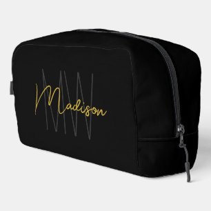 Trousse De Toilette Nom Monogramme moderne Script Black Gold
