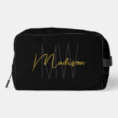 Trousse De Toilette Nom Monogramme moderne Script Black Gold (Verso)