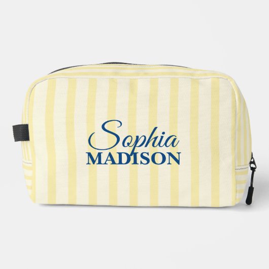 Trousse De Toilette Nom Script Rayure Jaune Vintage (Recto)