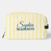 Trousse De Toilette Nom Script Rayure Jaune Vintage (Verso)