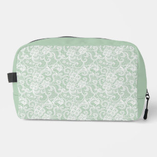 TROUSSE DE TOILETTE PALE VERT AVEC ORNATE WHITE LACE LOOK DESIGNS