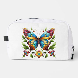 Trousse De Toilette Papillon en vitrail coloré avec fleurs