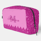 Trousse De Toilette Parties scintillant rose fille zigzag, monogramme, (Coin droit)