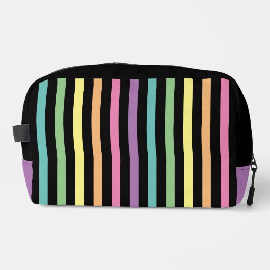 Trousse De Toilette Pastel Rainbow Stripes Motif sur Noir (Recto)