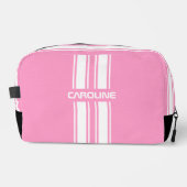Trousse De Toilette Personalized Pink And White Racing Stripe Travel (Recto)