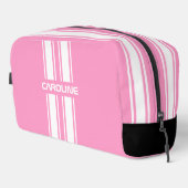 Trousse De Toilette Personalized Pink And White Racing Stripe Travel (Coin droit)