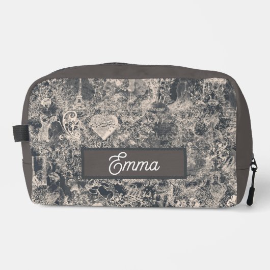 Trousse De Toilette Personalized Stylish Black Paris Toile Design (Recto)