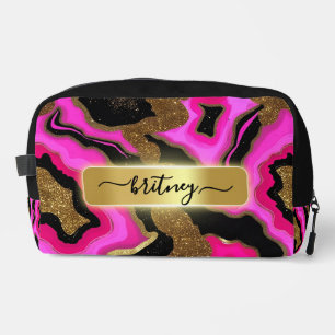 Trousse De Toilette Personnalisé noir et rose Or Agate monogrammé