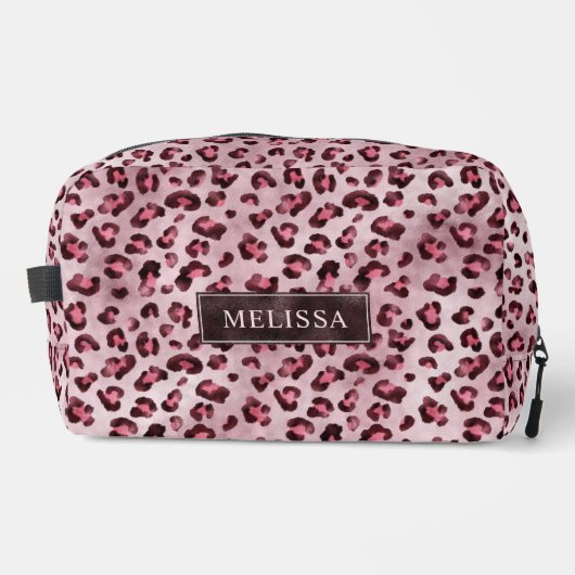 Trousse De Toilette Pink Leopard Animal Print With Faux Foil And Name (Recto)