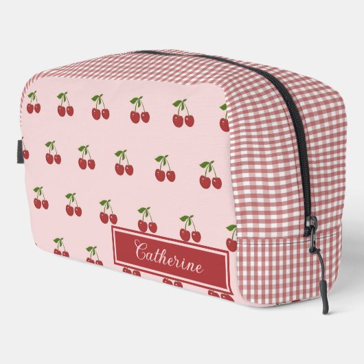 Trousse De Toilette Pink Red Cherry Gingham Pattern Simple Fruit (Coin droit)
