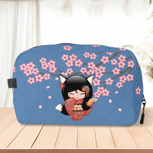 Trousse De Toilette Poupée Kokeshi Kitsune - Fille Geisha Renard Noir