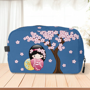 Trousse De Toilette Poupée Kokeshi Spring - Cute Japonaise Geisha Blue