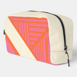 Trousse De Toilette Rayures triangulaires en rose, orange et crème