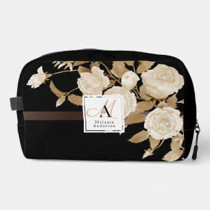 Trousse De Toilette Rose Noir Monogramme Élégant Doré