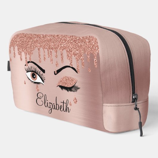 Trousse De Toilette Rose Pink Gold Eyelashes Dripping Glitter (Coin droit)