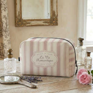 Trousse De Toilette Rose Vintage et Crème Rayée Campagne Française