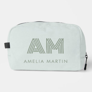 Trousse De Toilette Sage Vert Minimaliste Géométrique Monogramme Perso