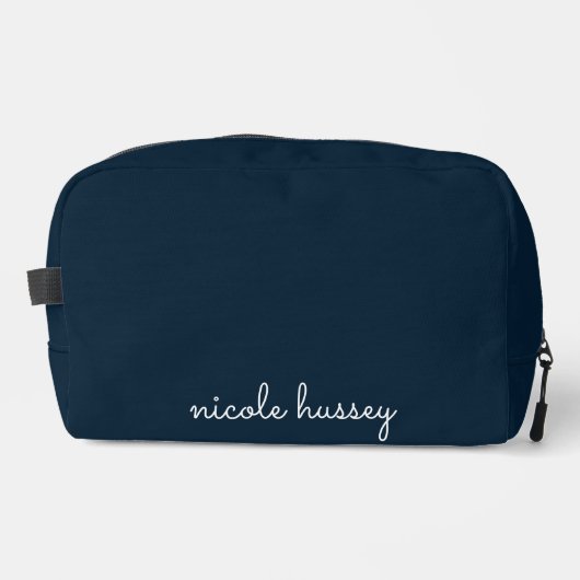 Trousse De Toilette Script bleu marine | Moderne Monogramme élégant (Recto)