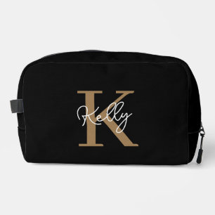 Trousse De Toilette Script de monogramme d'or noir moderne