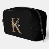 Trousse De Toilette Script de monogramme d'or noir moderne (Coin droit)