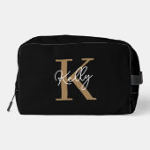 Trousse De Toilette Script de monogramme d'or noir moderne (Verso)