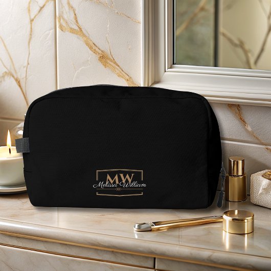 Trousse De Toilette Script de nom du monogramme d'or noir