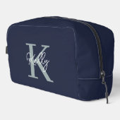 Trousse De Toilette Script Monogramme bleu marine moderne (Coin droit)