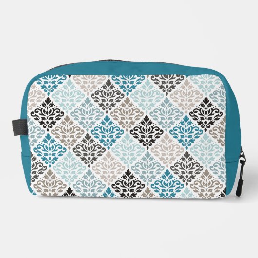 Trousse De Toilette Scroll Damask Rpt Motif Teals Browns White (Recto)