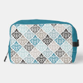 Trousse De Toilette Scroll Damask Rpt Motif Teals Browns White (Verso)