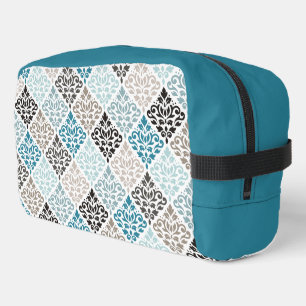 Trousse De Toilette Scroll Damask Rpt Motif Teals Browns White