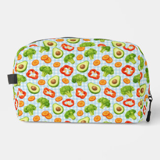 Trousse De Toilette Vegetable Pattern on Blue Gingham