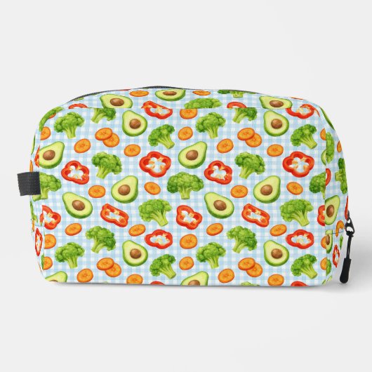 Trousse De Toilette Vegetable Pattern on Blue Gingham (Recto)