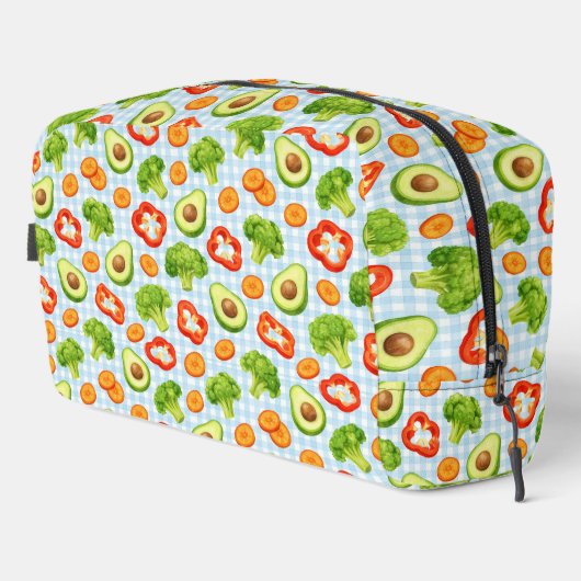 Trousse De Toilette Vegetable Pattern on Blue Gingham (Coin droit)