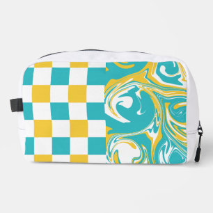 Trousse De Toilette Vérifications et tourbillons en turquoise, jaune e