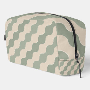 Trousse De Toilette Vert sauge et crème Vague fluide Luxe Géométrique