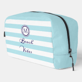Trousse De Toilette Vibes de plage en rayures bleues et blanches Monog