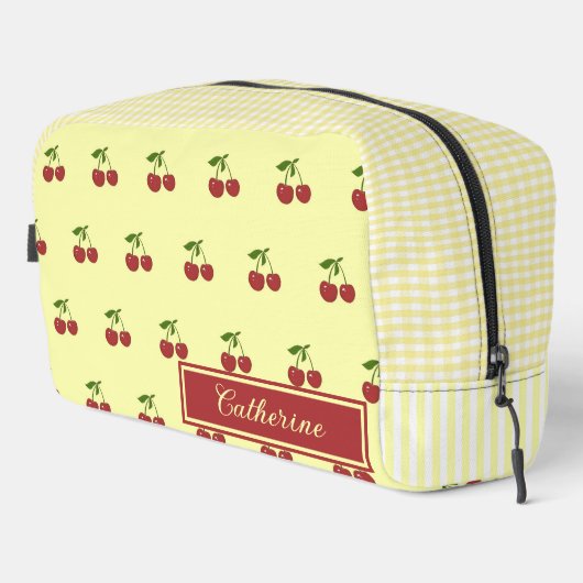 Trousse De Toilette Yellow Cherry Gingham Pattern Simple Red Fruit (Coin droit)