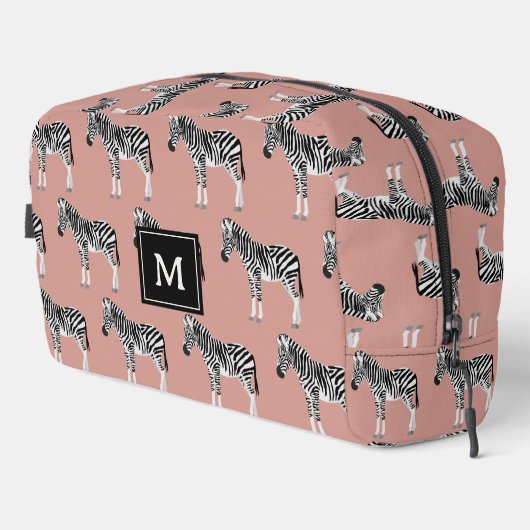 Trousse De Toilette Zebra Exotic Animal Motif Blush Pink Monogramme (Coin droit)