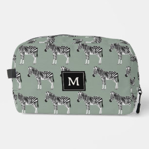 Trousse De Toilette Zebra Exotic Animal Motif Sage Green Monogramme