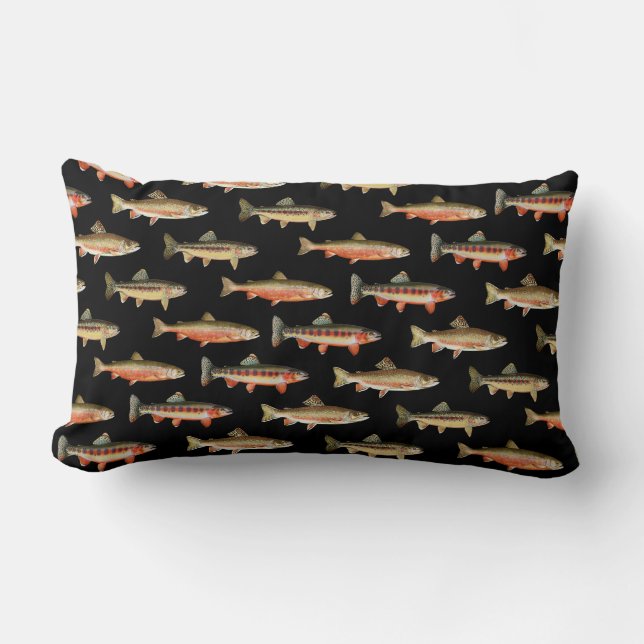 Trout Galore Zwart Kussen (Voorkant)