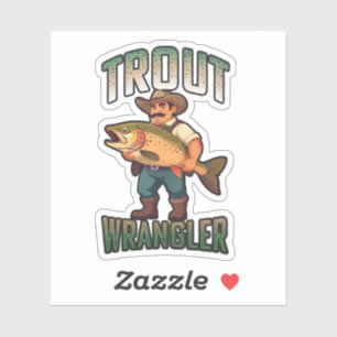 Trout Wrangler cartoon vector illustratie Sticker