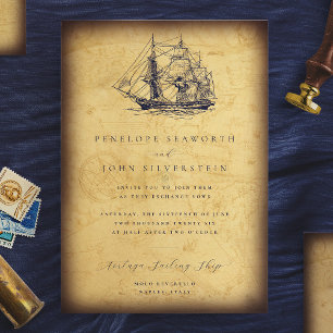 Trouvailles Huwelijkskaart Scheepsillustratie Naut Kaart